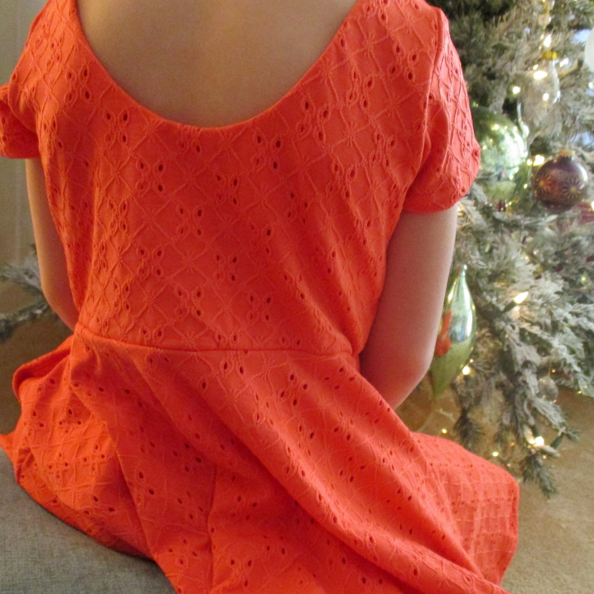 Orange Eyelet Knit Dress size 14 Size 6 short Sleeve Scoop Etsy UK