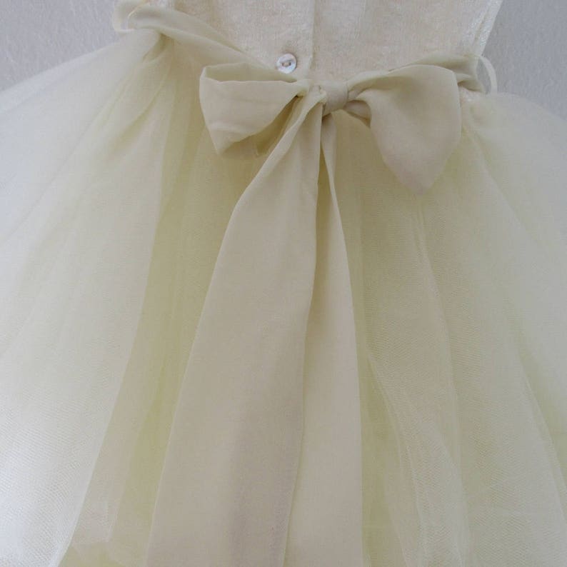 rhinestone pretty at waist chiffon sash and bow Size 4 Dress--Soft Ivory Tulle with lightly sequined lace bodice