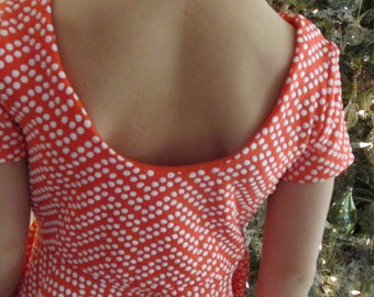 ZigZag Dot Dress in Orange with White Dots-Size 8, Size 4 -Short Sleeve Scoop Neck, Full Circle Twirler