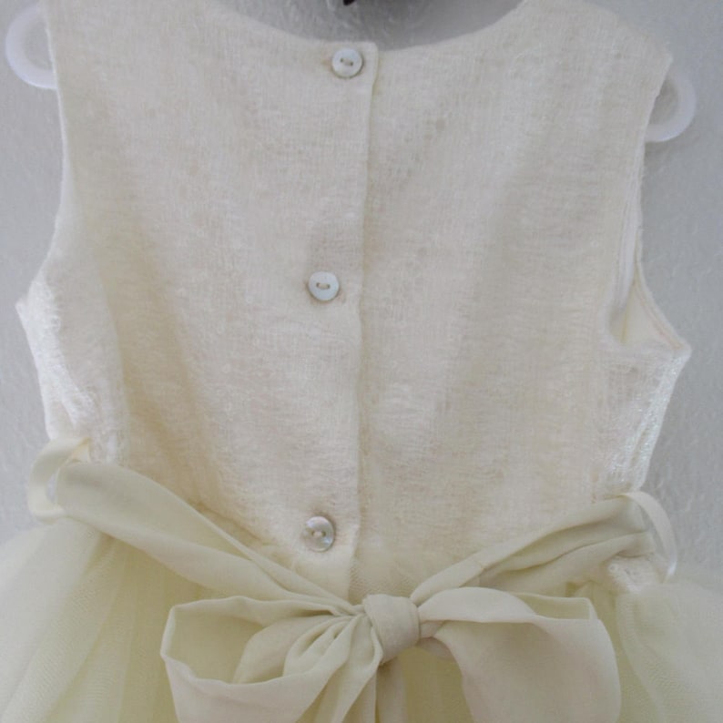 rhinestone pretty at waist chiffon sash and bow Size 4 Dress--Soft Ivory Tulle with lightly sequined lace bodice