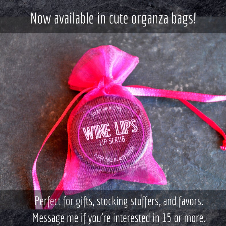 Wine Gifts. Wine Lip Scrub. Wine Lover Gift. Natural Lip Scrub. Wine Gifts for Women. Sugar Lip Scrub. Wine Gift for Her. Stocking Stuffers. Pink organza bag