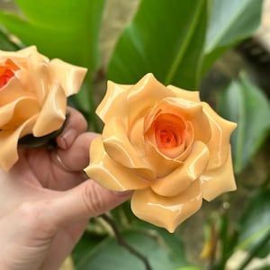 Handmade ceramic champagne rose  | Immortal ceramic rose flower, romantic and realistic room decoration, gift for lovers and families