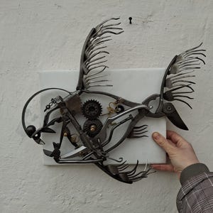 Steampunk Metal Fish Sculpture, Handmade Industrial Recycled Art, Unique Scrap Metal Decor,panel, collections, exclusive, gift, animal art.
