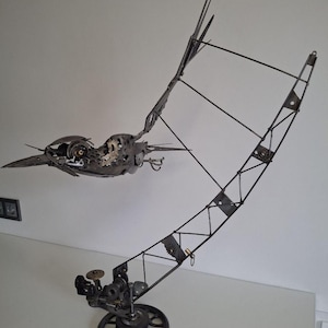 Steampunk Metal Bird Sculpture, Kinetic Mechanical Art,Home Decor,Unique Gift, scrap art, recycling and garbage, exclusives, animal art.