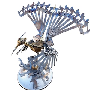 Scrap Metal Bird Sculpture: Mechanical Assemblage Art