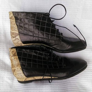 Vintage Ankle Boots/Booties aus Schlangenleder und Schwarzem Leder und Sohlen aus Italienischem Leder von Nando Muzi, Größe 7 M