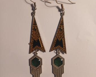 1980s Vintage 2.8 Inch Tribal Ethnic Geometric Statement Earrings