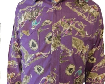 RARE Vintage Men's Purple Rodeo Cowboy Wrangler Shirt X Long Tails 16/35