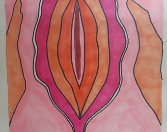 Tulip Embraced by Hands, 10 inch by 10 inch Painting on Watercolour Paper, Conceptual, Erotic