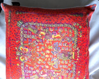 Vintage Hermès Paris Silk Scarf Pillow: Equestrian Motif, Orange (15" x 16")