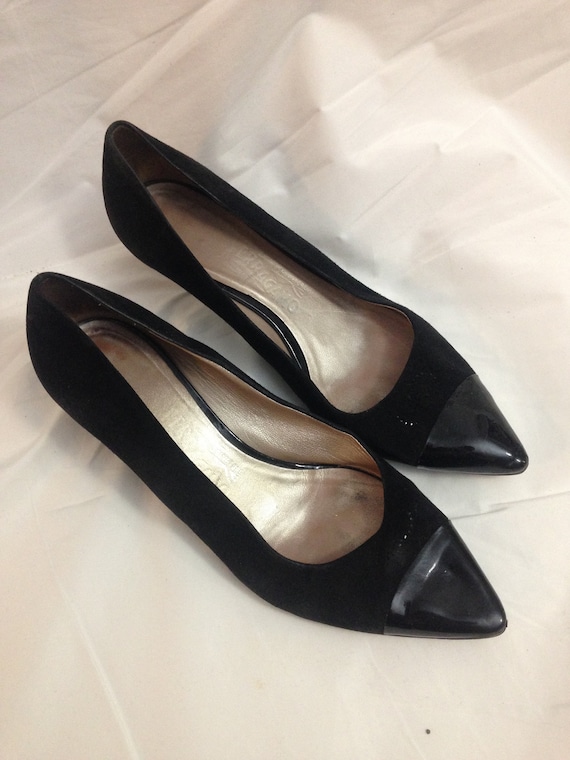 1980s Vintage Black Suede and Patent Leather Ferra