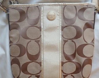 Vintage Signature Coach Tan and Cream Signature Crossbody Bag