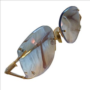 Vtg Blue Tinted Rimless Diamond Studded Dior Glasses Oversized