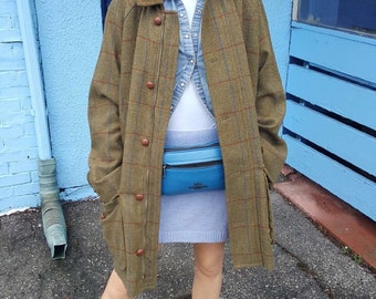 Vintage DAKS London Women's Wool Plaid Pea Coat Size L/XL