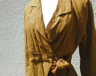 1940s Style 1980s Vintage Mustard Yellow Utilitarian/Safari/Work/Office/Casual Dress by Phoebe