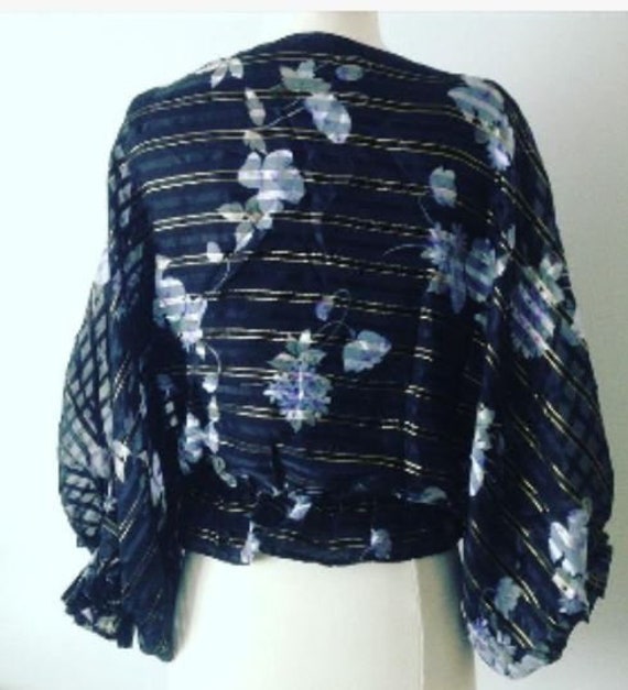 1960s 1970s Vintage Boho Floral Boatneck Peasant/… - image 3