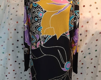 1990s Vintage Pucci Inspired French Connection Dress With Doleman Sleeves Size 8