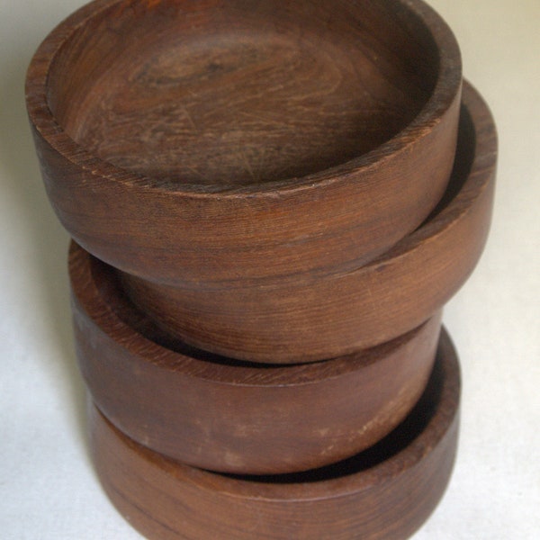 Set of 3 Rustic Vintage Teak Wooden Bowls