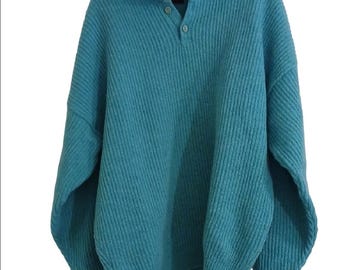 Vintage Men's Ribbed Mint Green Pullover Pure Wool Harry Rosen Sweater XL