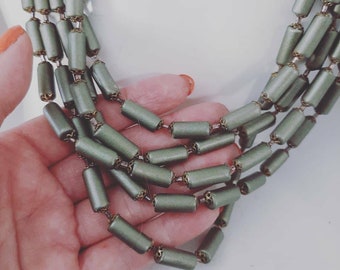 1980s Vintage Green Utilitarian Multistrand Bead Necklace