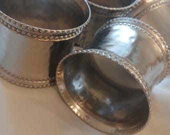 Set of 4 Vintage Silver Plated Hand Hammered Napkin Rings, Home Decor, Napkin Holder, Dining