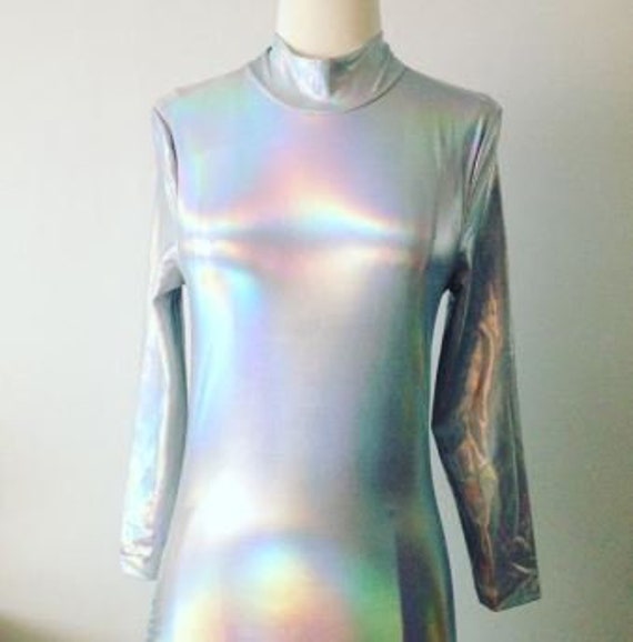 1990s Vintage Silver Holographic Fullbody Bodysuit
