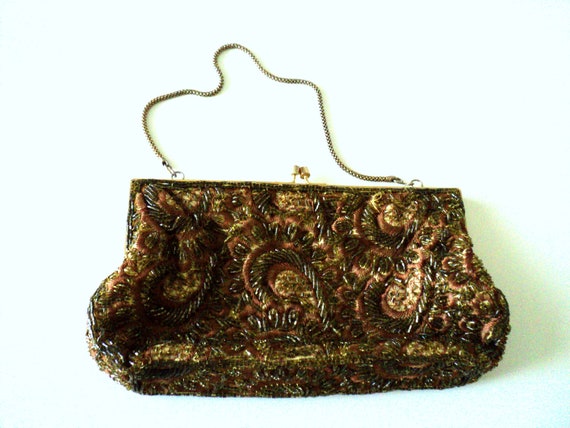 Retro 1960s Copper/Pewter/Goldtone Beaded Statemen