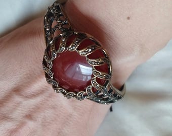 Vintage Marcasite and Reddish Stone Bead Bracelet, Edwardian/Victorian Style