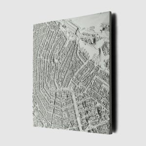 Plan de la ville d'Amsterdam en 3D | Sculpture murale en béton | Art urbain moderne | Décoration d'intérieur loft industriel | Plan de la ville fait main