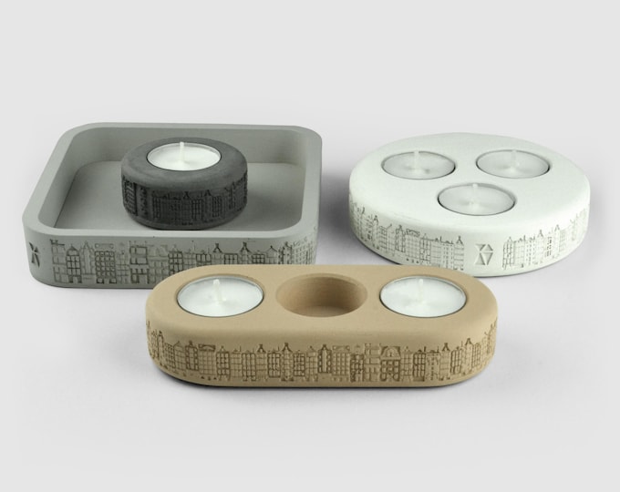 Tea Light Holder | Triple | in a row | in a circle | Handmade Concrete