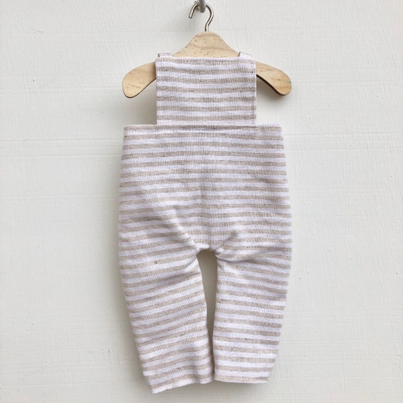 Beige Stripe Linen Doll  Doll Overalls