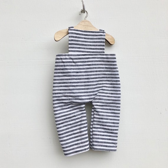 Charcoal Stripe Linen Doll  Doll Overalls