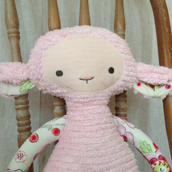 Dena Designs Floral and Pink Chenille Lovey Lamb