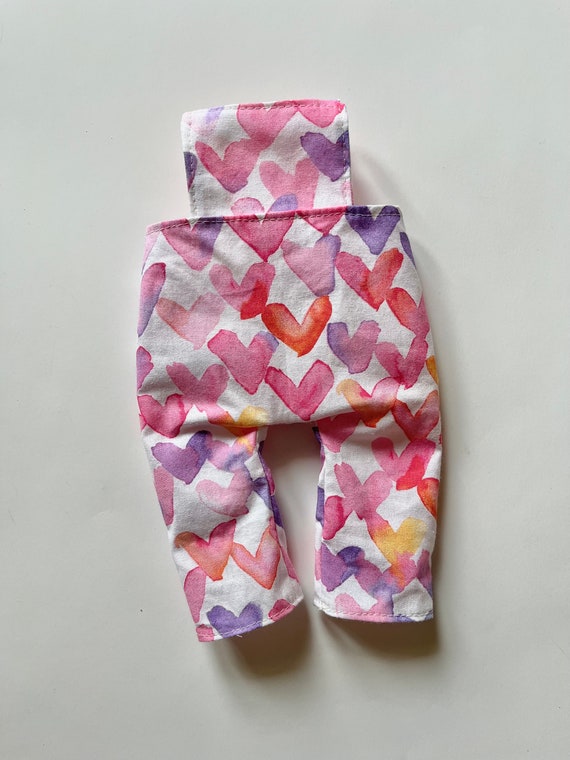 Watercolor Hearts Doll Overalls