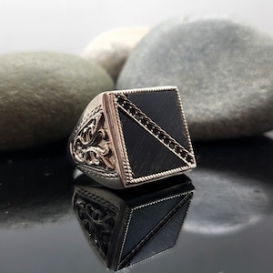 Ebony Silver 925K, Sterling Silver Men Ring, Totally Handmade Silver Ring