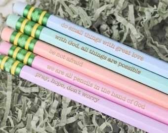 Divine Inspiration Engraved Pencils, Bible Study Pencils, Bible Quote Pencils, Catholic Saint Quote Pencils, Back to Homeschool Pencils