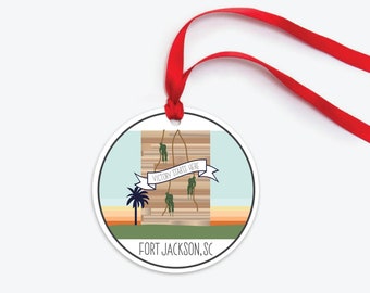 Fort Jackson Army Base Ornament, South Carolina Army Base Drawing, Collectible Duty Station Ornament, PCS Gift, Army Base Christmas Ornament