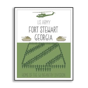 Fort Stewart Poster, Hunter Army Airfield Poster, Army Air Force Gift, Military Base Illustration