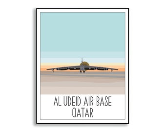 Al Udeid Air Base Illustration, Qatar Air Force Base Drawing, Duty Station Drawing, Collectible Military Base Sign