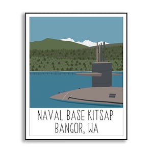 Naval Base Kitsap-Bremerton Illustration, Kitsap-Bangor Illustration, Naval Base Art Print, Collectible Duty Station Sign