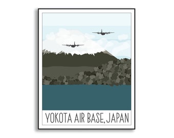 Yokota Air Base Japan Drawing, Military Base Illustration, Duty Base Sign, Collectible Duty Station Wall Art