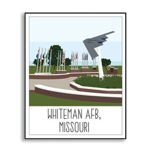 Whiteman Luftwaffenstützpunkt Kunstdruck, Whiteman AFB Dienstposten Schild, Whiteman AFB Missoui, Luftwaffenstützpunkt Kunstwerk, Militärbasis Zeichnung