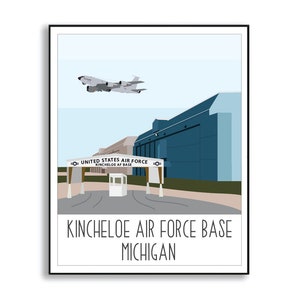 Kincheloe Air Force Base Art Print, Kincheloe AFB Michigan Drawing, Air Force Base Artwork, Collectible Duty Station Sign