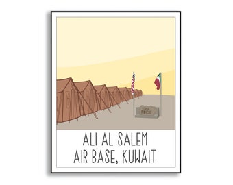 Cartel de Ali Al Salem, impresión de ASAB Kuwait, rastreador de estación de servicio, regalo de despliegue, cartel de base militar, impresión de base de la Fuerza Aérea, letrero de estación de servicio