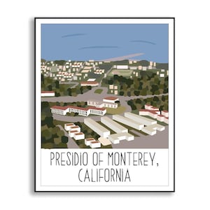 Presidio of Monterey Poster, California Military Base Poster, Army Base Poster, Army Illustration, Duty Station Sign, Military Base Tracker