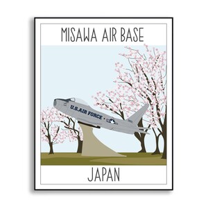 Misawa Air Base Japan Zeichnung, Militärbasis Illustration, Duty Base Zeichen, Duty Station Wand Dekor, Veteran Geschenke