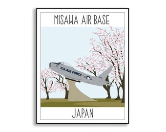 Misawa Air Base Japan Tekening, Militaire Basis Illustratie, Duty Base Sign, Duty Station Wall Decor, Veteran Gifts