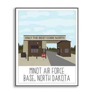 Minot Luftwaffenstützpunkt Poster, Minot AFB North Dakota Poster, Minot Luftwaffenstützpunkt ND Portrait, Dienstposten Schild, Luftwaffenillustration