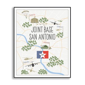 Joint Base San Antonio Poster, Texas Military Base Illustration, Army Base Poster, Air Force Base Poster, Texas Duty Station Tracker