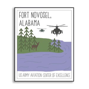 Fort Novosel Poster, Alabama Military Base Illustration, Duty Station Sign, Squadron Poster, Army Aviation Print